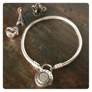 Pandora Moments Pave Padlock Snake Chain Bracelet
